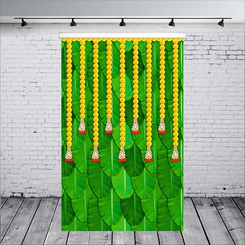 Party Baazaar Puja Decoration Items Background | Ganesh Puja Decoration Backdrop | Pooja Backdrop Cloth (Pack of 1, Multicolor, Size: 8x5 Feet) - Image 1