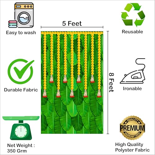 Party Baazaar Puja Decoration Items Background | Ganesh Puja Decoration Backdrop | Pooja Backdrop Cloth (Pack of 1, Multicolor, Size: 8x5 Feet) - Image 5