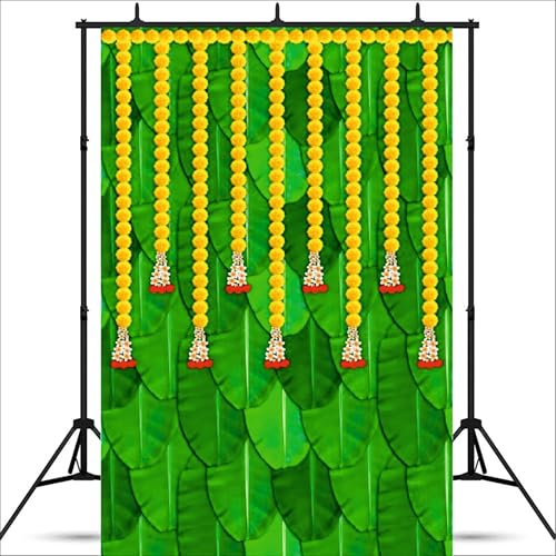 Party Baazaar Puja Decoration Items Background | Ganesh Puja Decoration Backdrop | Pooja Backdrop Cloth (Pack of 1, Multicolor, Size: 8x5 Feet) - Image 2