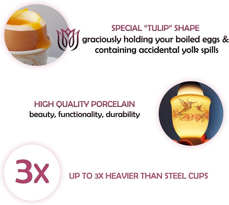 NobleEgg أكواب البيض للبيض المسلوق - أكواب بيض خزفية بتصميم عتيق، ملاعق بيض أصلية، من الفولاذ المقاوم للصدأ - Image 3