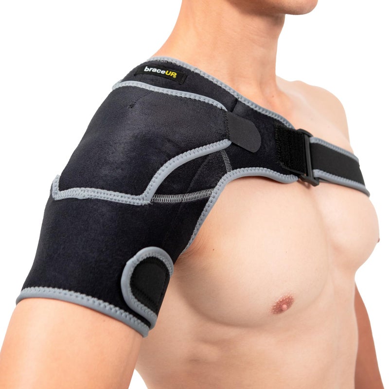 BraceUP Shoulder Brace with Adjustable Support and Ice Pad Pocket for Pain Relief Rotator Cuff Recovery and Injury Prevention Ideal for Men and Women One Size Fits Most