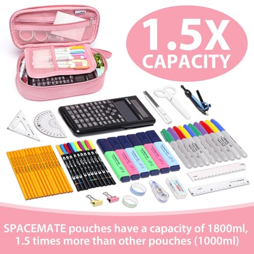 SPACEMATE Pencil Case Pouch Box Bag School Supplies Girls Boys Kids, Cute Preppy Stuff Large Big Capacity Aesthetic Pen Organizer, Back to College Stationary, Rosy Pink, Heavy Duty Canvas, 1800ml - Image 2