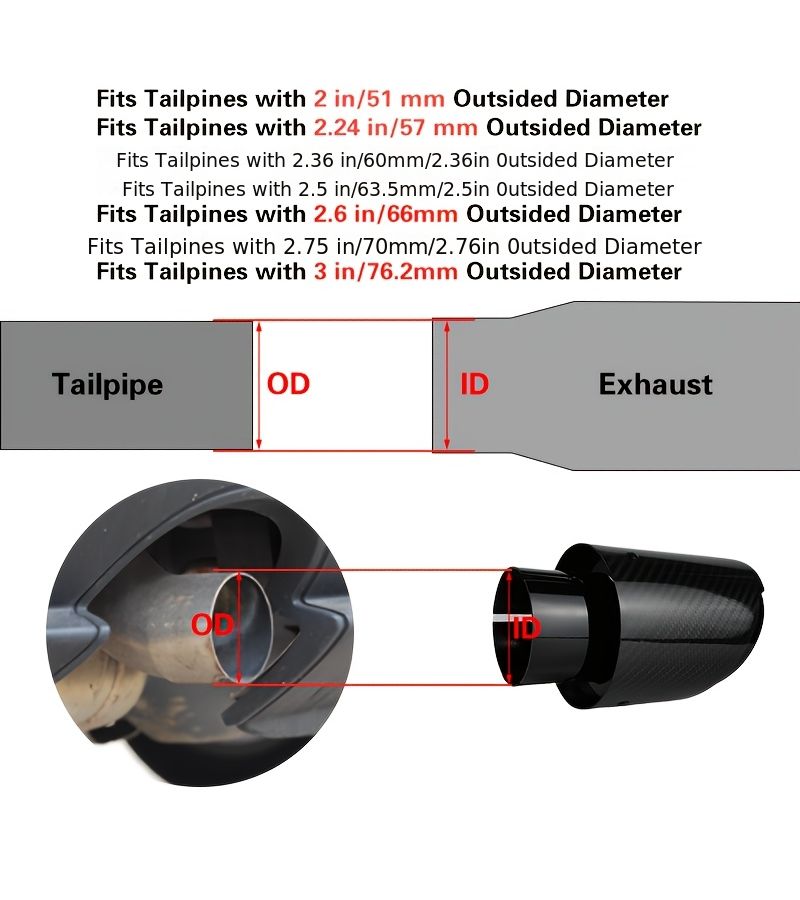 Carbon Fiber Car Exhaust Pipe Muffler Tip Decorative Black 63.5mm To 101mm Polished Tail Pipe - Image 4