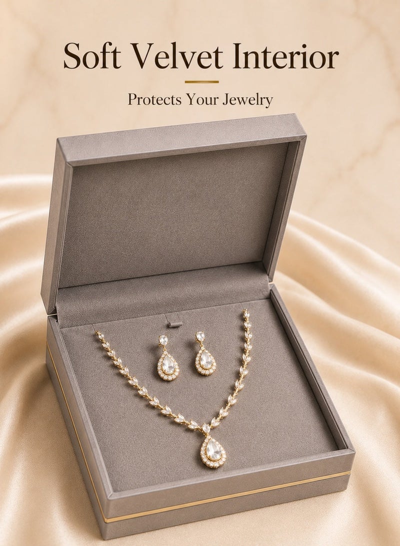 Rich Life Luxury Full Jewelry Set Box with Gold Accent, Premium Textured Jewelry Storage Box for Necklace Earrings Ring Bracelet, Soft Interior, Available in Black Gold Grey - Image 5