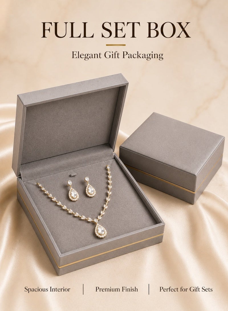 Rich Life Luxury Full Jewelry Set Box with Gold Accent, Premium Textured Jewelry Storage Box for Necklace Earrings Ring Bracelet, Soft Interior, Available in Black Gold Grey - Image 1