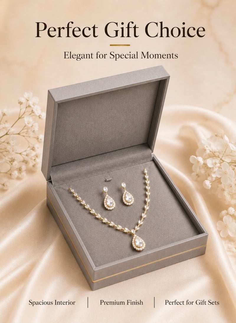 Rich Life Luxury Full Jewelry Set Box with Gold Accent, Premium Textured Jewelry Storage Box for Necklace Earrings Ring Bracelet, Soft Interior, Available in Black Gold Grey - Image 4