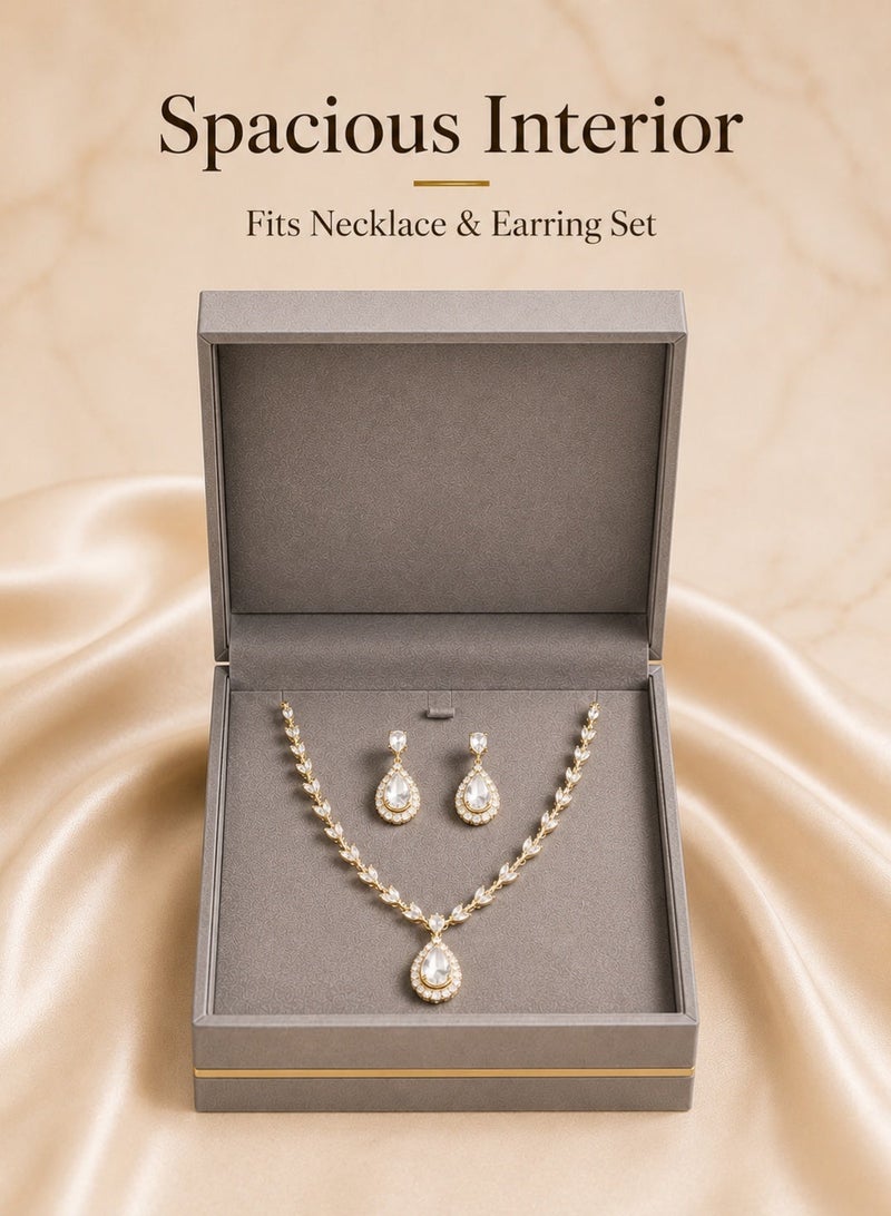 Rich Life Luxury Full Jewelry Set Box with Gold Accent, Premium Textured Jewelry Storage Box for Necklace Earrings Ring Bracelet, Soft Interior, Available in Black Gold Grey - Image 2
