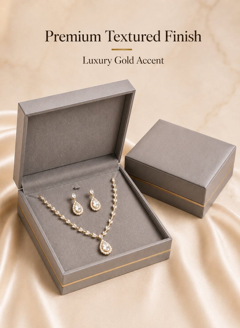 Rich Life Luxury Full Jewelry Set Box with Gold Accent, Premium Textured Jewelry Storage Box for Necklace Earrings Ring Bracelet, Soft Interior, Available in Black Gold Grey - Image 3