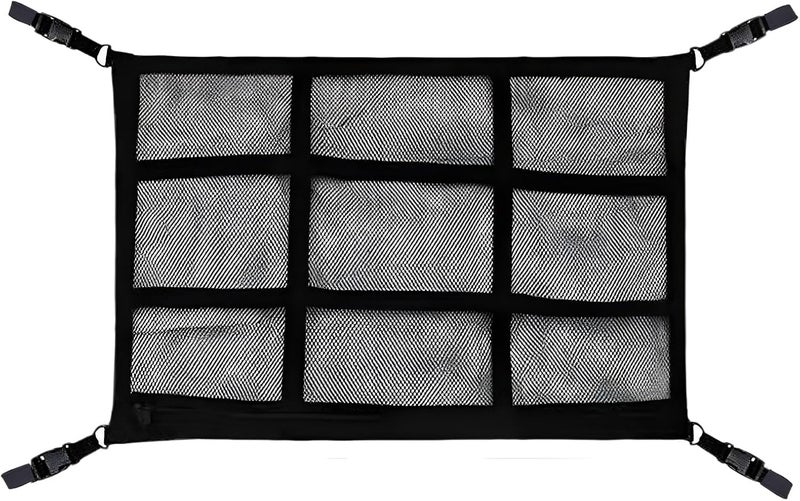 9-Grid Car Ceiling Cargo Net, 2023 Double Zipper Design, Car Storage Net with Double Layer Mesh, Adjustable Straps, Save Space, 30.7 x 20.9 in / 78 x 53 cm - Image 1