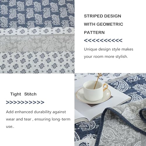AJOCCI Quilt Bedding Set Queen Size,Paisley Comforter Set Queen Cotton Comforters Set Queen Size,Navy Blue Grey Quilts Bedspread, Farmhouse Lightweight Bedding All Season - Image 5