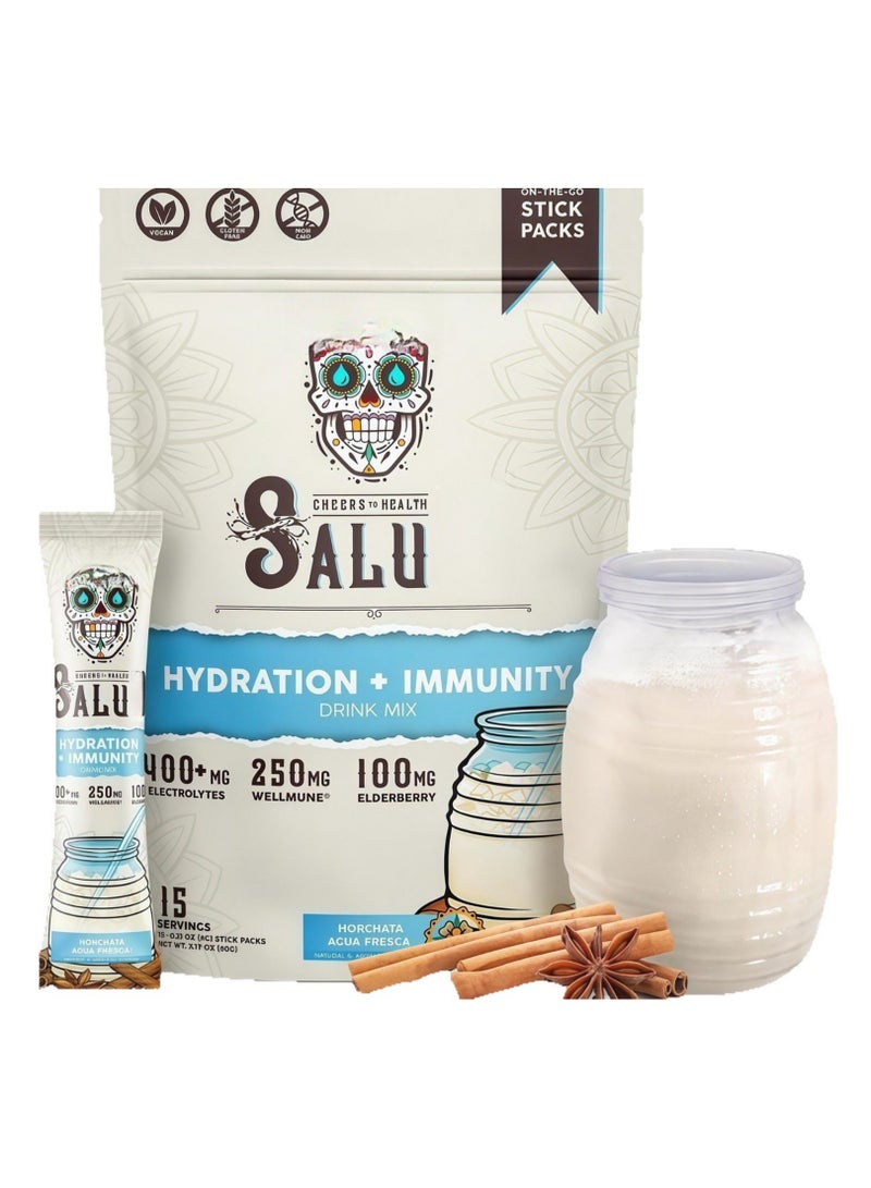 Salud 2-in-1 Hydration & Immunity Packets – Horchata Flavor – with Electrolytes, Immune Support, Elderberry & Dairy & Soy Free - 400mg, 250mg, 100mg, 15 Servings - Vitamin  - Image 1