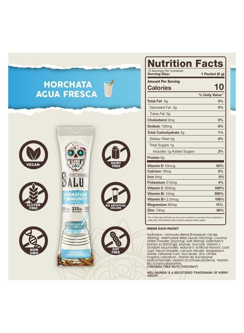 Salud 2-in-1 Hydration & Immunity Packets – Horchata Flavor – with Electrolytes, Immune Support, Elderberry & Dairy & Soy Free - 400mg, 250mg, 100mg, 15 Servings - Vitamin  - Image 3