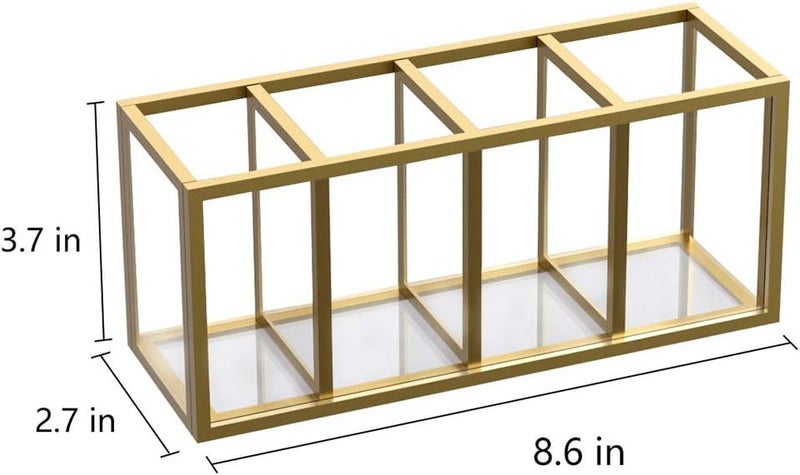 NIUBEE Acrylic Pen Holder 4 Compartments, Gold Copper Border Pencil Organizer Cup for Countertop Desk Accessory Storage - Image 2