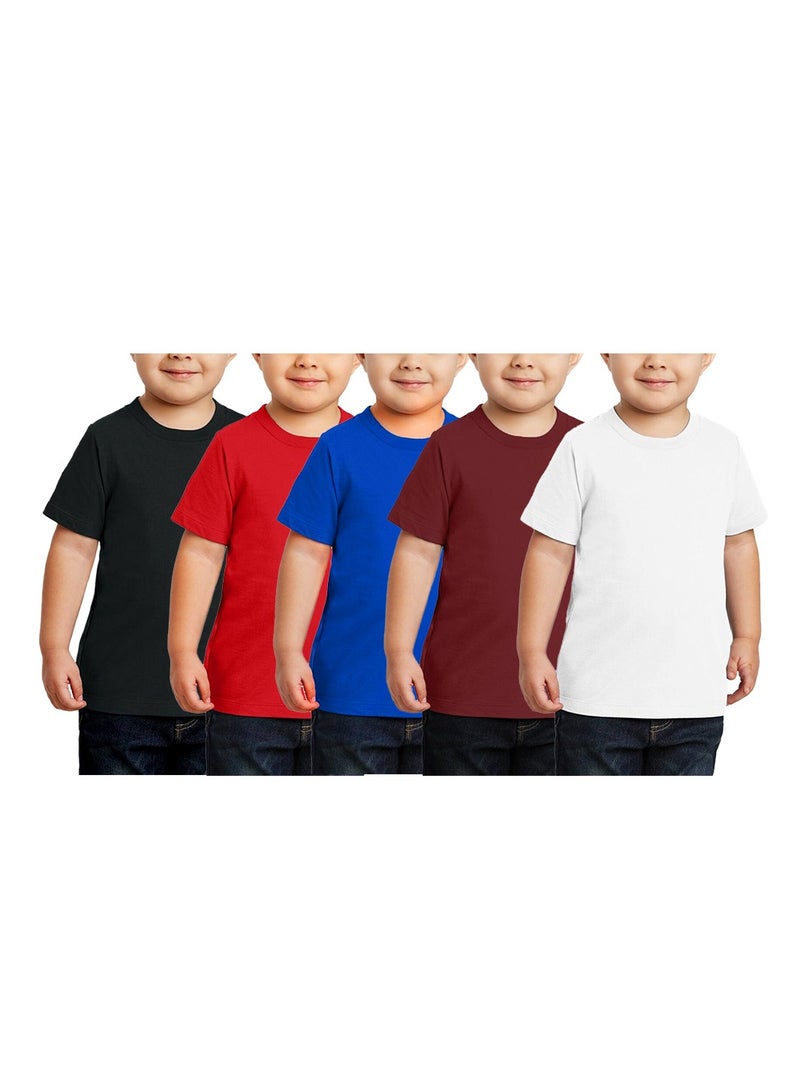 PRINTSHOP4ME Kids Boys T-shirt Pack of 5 - Cotton Short Sleeve - Round Neck T-shirt - Plain Top Tees for Boys and Girls Unisex  - Image 1