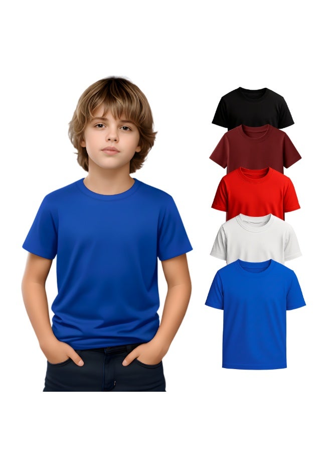 برينت شوب فور مي مجموعة من 5 تيشرتات للأولاد - تيشرتات قطنية ناعمة برقبة دائرية وأكمام قصيرة للارتداء اليومي - مقاس مريح للمدرسة والاستخدام اليومي واللعب في الهواء الطلق ورحلات نهاية الأسبوع والسفر - Image 1