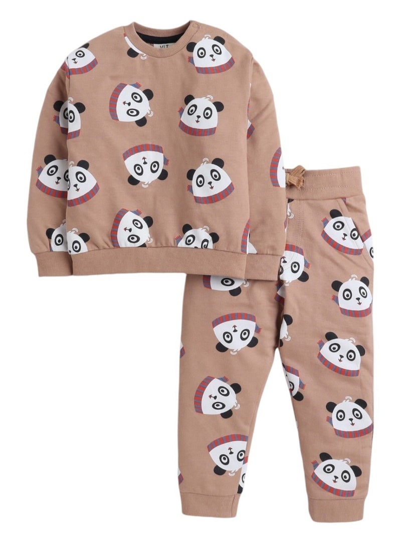 victor and jane Fashion Infant Set - All over Printed Sweatshirt and Jogger Set - LT Brown AOP - Image 2