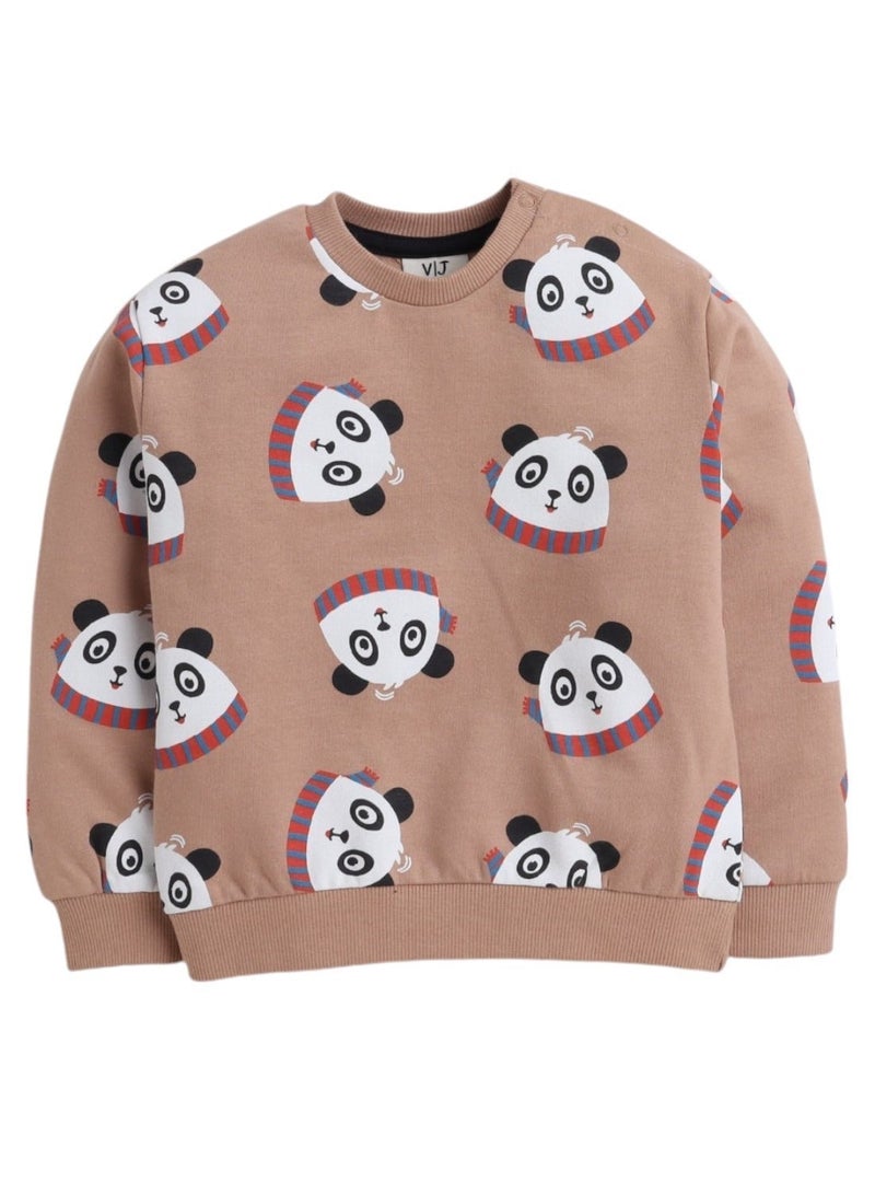 victor and jane Fashion Infant Set - All over Printed Sweatshirt and Jogger Set - LT Brown AOP - Image 3