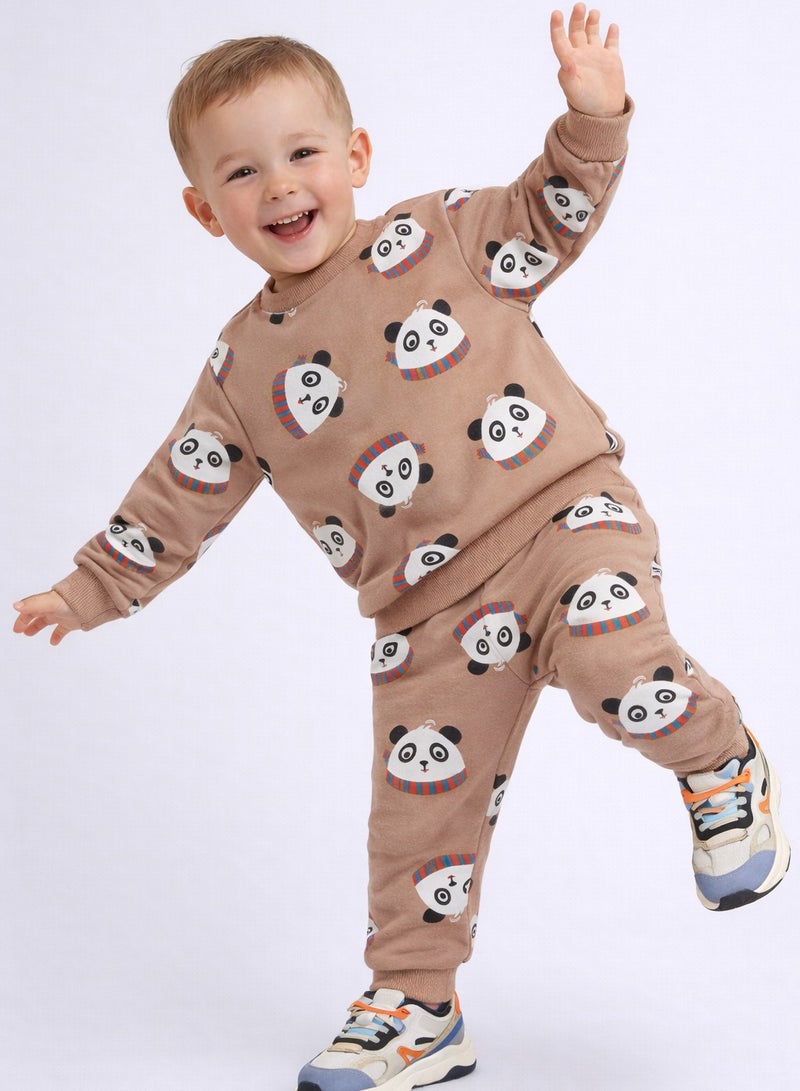 victor and jane Fashion Infant Set - All over Printed Sweatshirt and Jogger Set - LT Brown AOP - Image 5