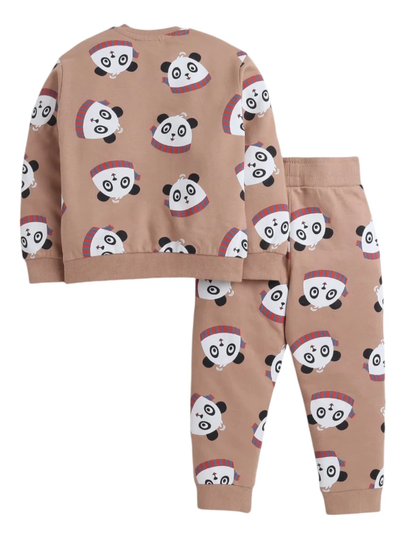 victor and jane Fashion Infant Set - All over Printed Sweatshirt and Jogger Set - LT Brown AOP