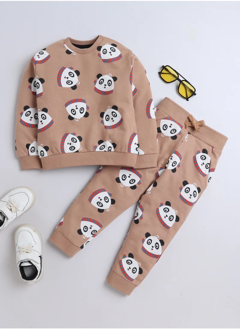 victor and jane Fashion Infant Set - All over Printed Sweatshirt and Jogger Set - LT Brown AOP