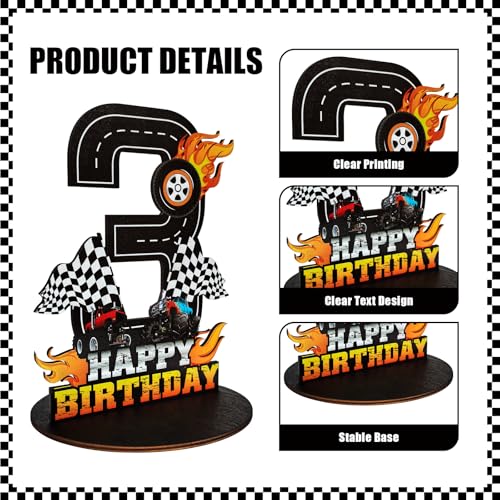 Lcoor Truck Birthday Number Sign Centerpiece, Truck Wooden Decoration Photo Props for Truck Birthday Decorations (3rd) - Image 3