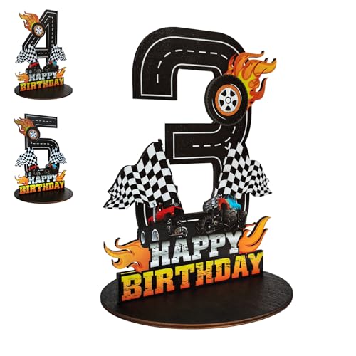 Lcoor Truck Birthday Number Sign Centerpiece, Truck Wooden Decoration Photo Props for Truck Birthday Decorations (3rd) - Image 1