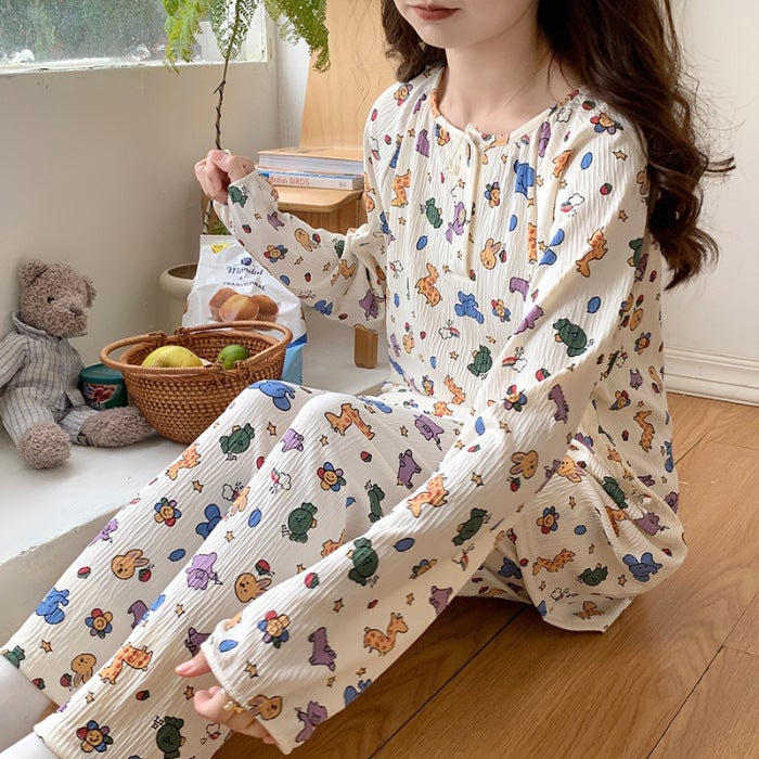Matte Cotton-Like Pajama Set for Women 8808# Fun Animals
