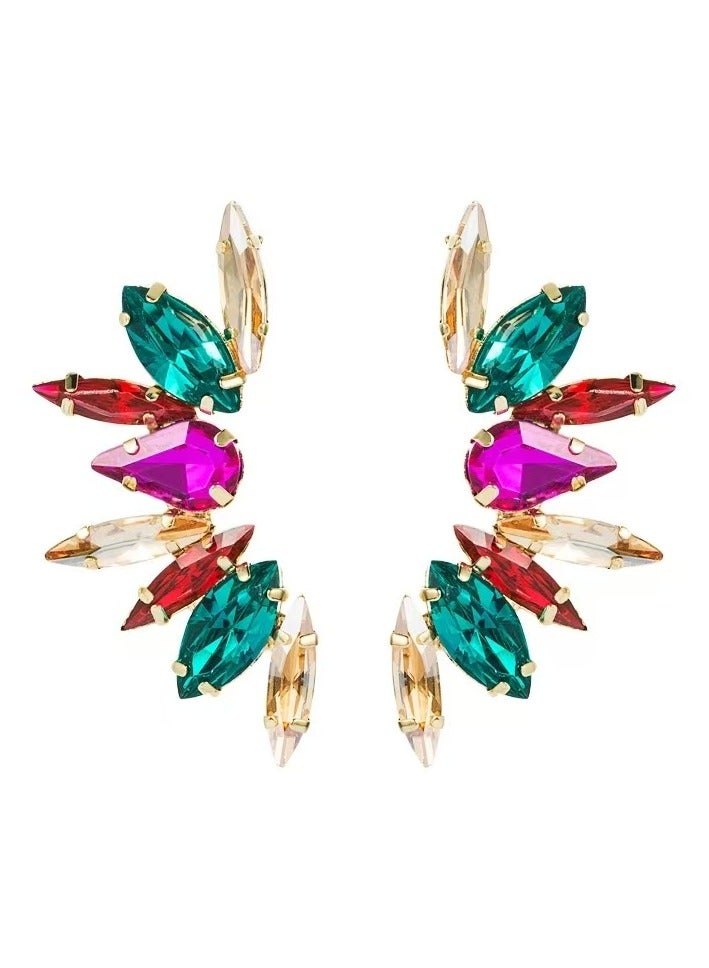 Ear Studs, Stunning Open Hoop Earrings: Radiant Multi-Colored Gemstones in Chic Gold Frames - A Glamorous Statement Piece, Best Gifts for Love with Valentine's Day Birthday - Image 1