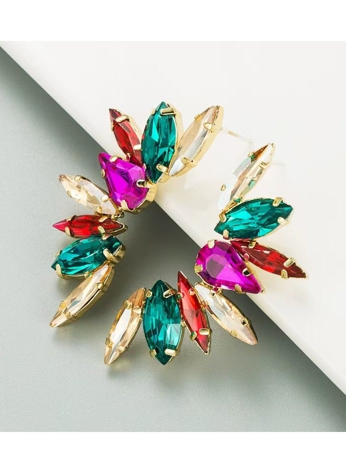 Ear Studs, Stunning Open Hoop Earrings: Radiant Multi-Colored Gemstones in Chic Gold Frames - A Glamorous Statement Piece, Best Gifts for Love with Valentine's Day Birthday - Image 2
