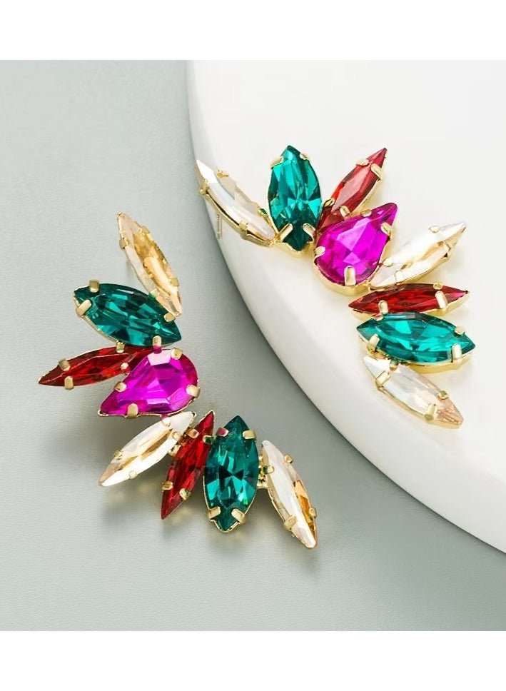 Ear Studs, Stunning Open Hoop Earrings: Radiant Multi-Colored Gemstones in Chic Gold Frames - A Glamorous Statement Piece, Best Gifts for Love with Valentine's Day Birthday - Image 3