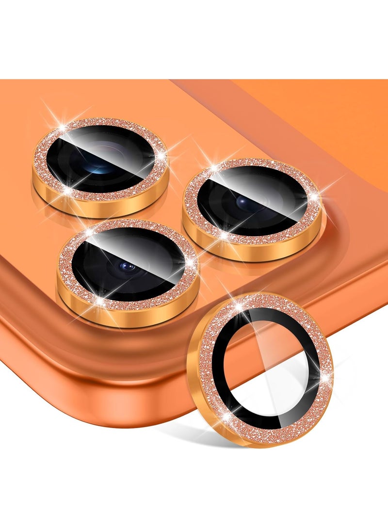 ACLIX For iPhone 17 Pro Max Camera Lens Protector Bling Individual Metal Glitter Ring 9H Hardness Scratch Proof Protector, Stylish Phone Accessories, Case Friendly (Glitter Orange) - Image 1