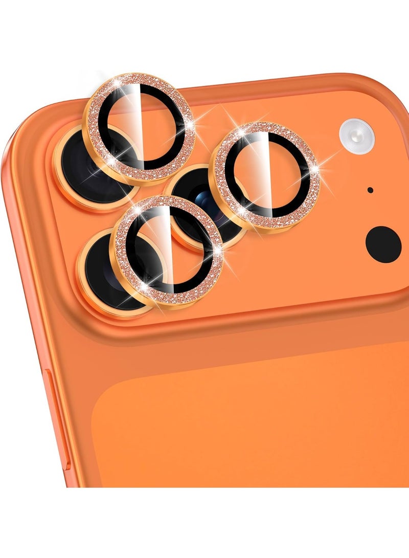 ACLIX For iPhone 17 Pro Max Camera Lens Protector Bling Individual Metal Glitter Ring 9H Hardness Scratch Proof Protector, Stylish Phone Accessories, Case Friendly (Glitter Orange) - Image 2