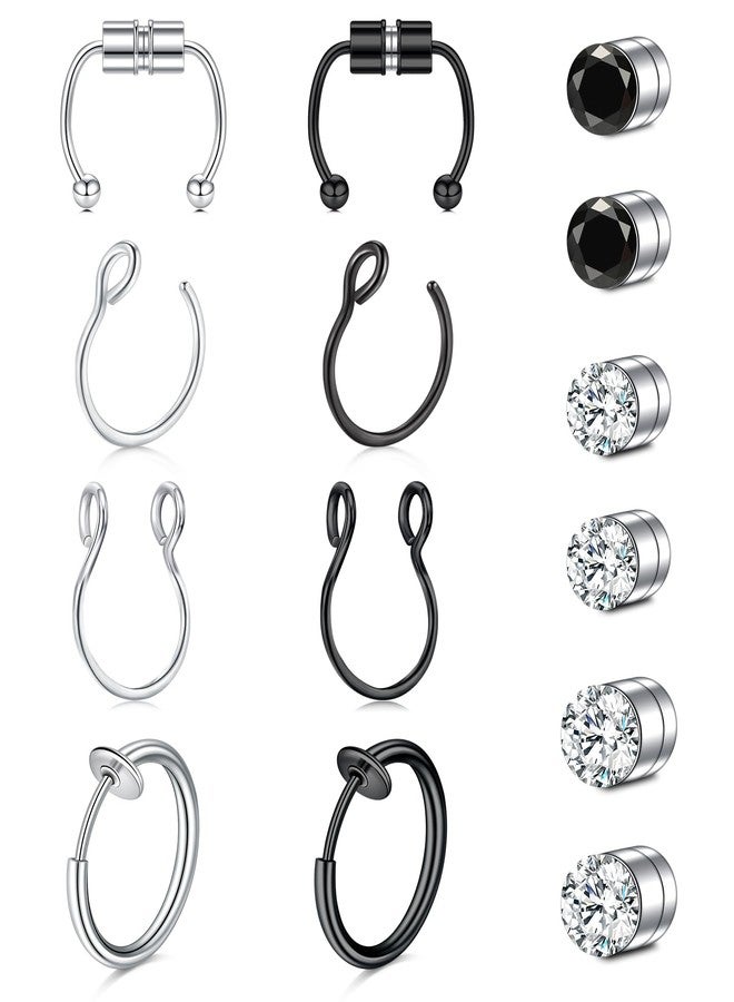 AVYRING Fake Nose Ring Fake Piercings Fake Nose Rings Magnetic Nose Ring Fake Nose Stud Fake Nose Piercing Fake Septum Piercing Fake Nose Hoop Faux Nose Rings for Women Men Sliver Black - Image 1