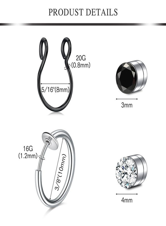 AVYRING Fake Nose Ring Fake Piercings Fake Nose Rings Magnetic Nose Ring Fake Nose Stud Fake Nose Piercing Fake Septum Piercing Fake Nose Hoop Faux Nose Rings for Women Men Sliver Black - Image 2