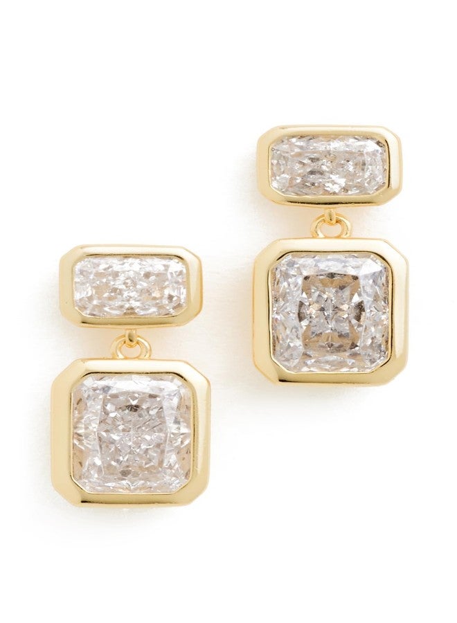 SHASHI Women's Emerald Baguette Drop Earrings, Gold, One Size - Image 1