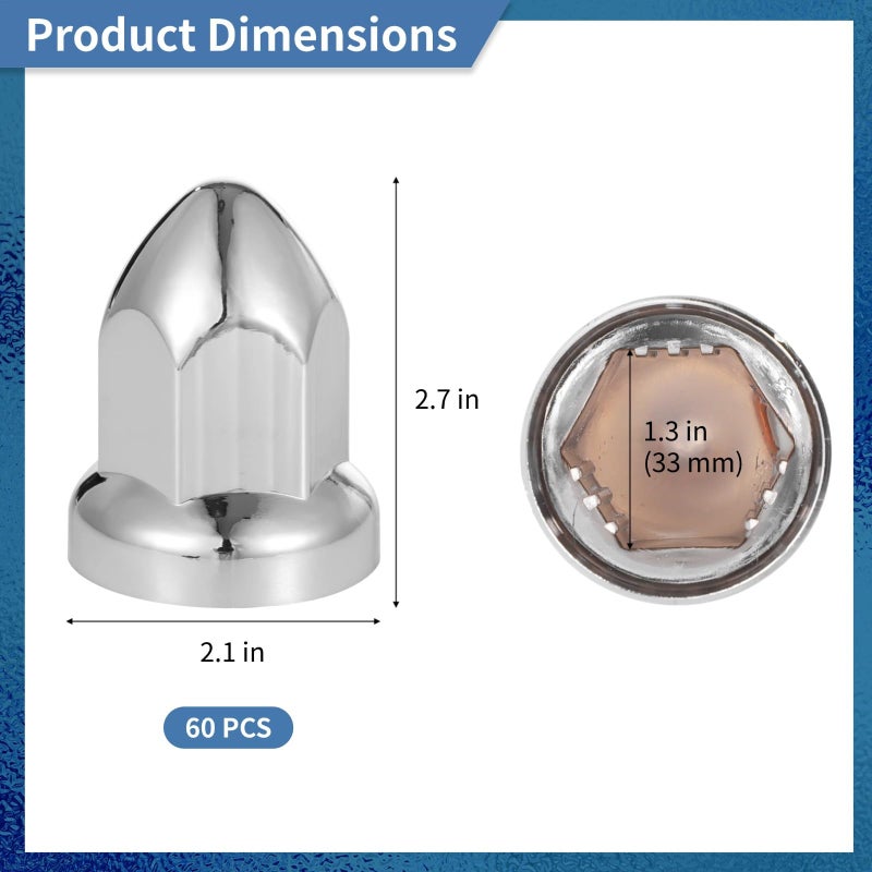 Heavy Duty 33mm Push On Lug Nut Covers Chrome Plated For Trailers Buses Fleet Vehicles - Image 4