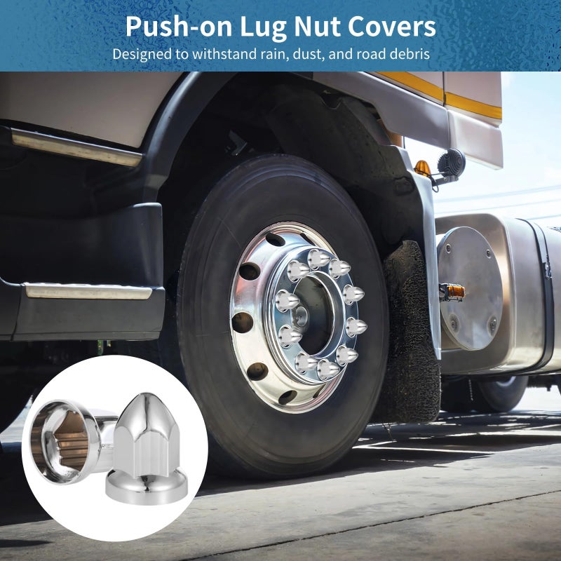 Heavy Duty 33mm Push On Lug Nut Covers Chrome Plated For Trailers Buses Fleet Vehicles - Image 5