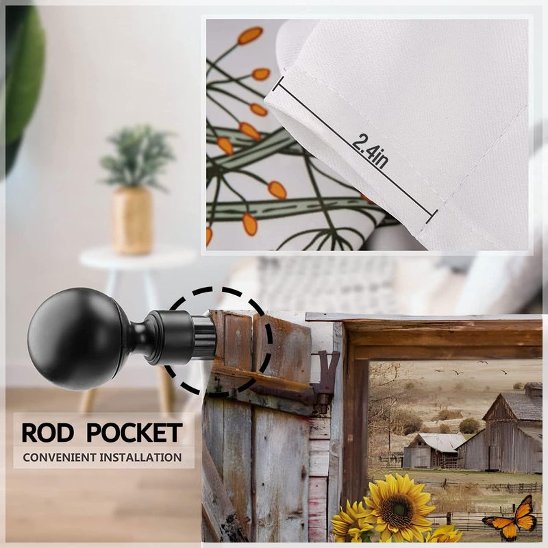 Famiffty Sunflower Vintage Country Kitchen Curtains 27.5W X 39L Inch 2 Panels Rod Pocket-Brown Old Barn Door Butterfly Short Cafe Tier Curtains-Wood Floral Bathroom Window Drapes Treatment Home Decor - Image 5