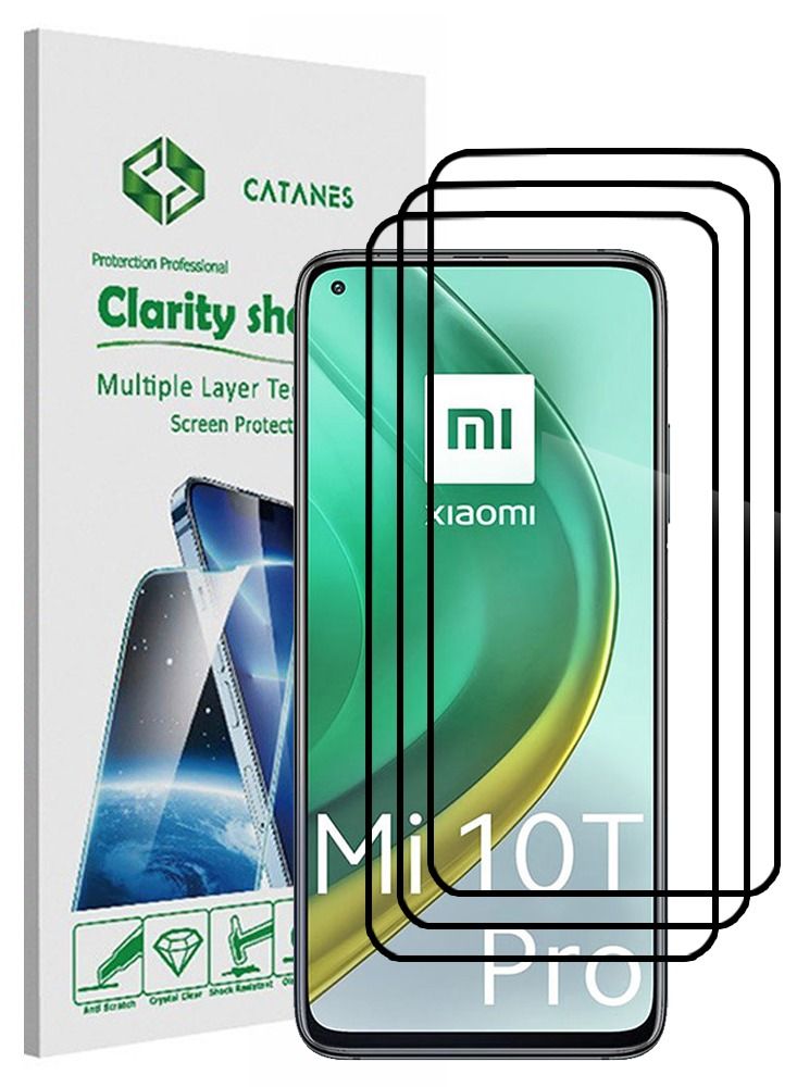 CATANES 3 Pack For Xiaomi Mi 10T Pro 5G Screen Protector Tempered Glass Full Glue Back - Image 1