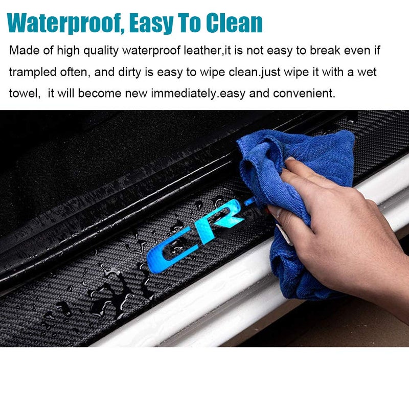 LEXLEY for 2006-2023 2024 2025 2026 CRV CR-V Carbon Fiber Style Leather Door Sill Protector Anti-Dirty Scuff Plate Cover Guard Sills Protector Trim,Welcome Pedal Protect 4PCS -Blue - Image 4