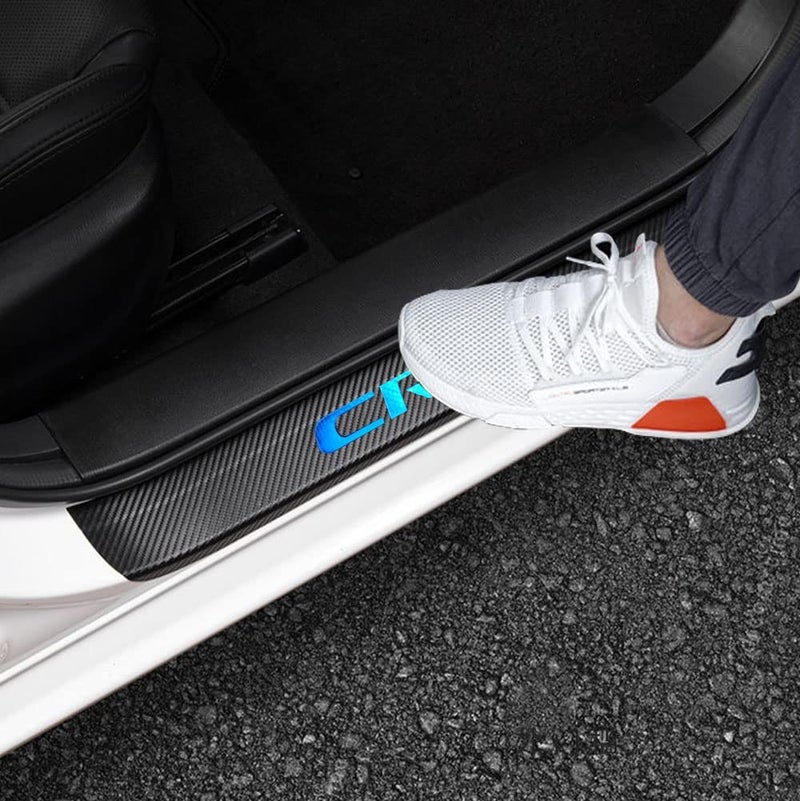 LEXLEY for 2006-2023 2024 2025 2026 CRV CR-V Carbon Fiber Style Leather Door Sill Protector Anti-Dirty Scuff Plate Cover Guard Sills Protector Trim,Welcome Pedal Protect 4PCS -Blue - Image 1