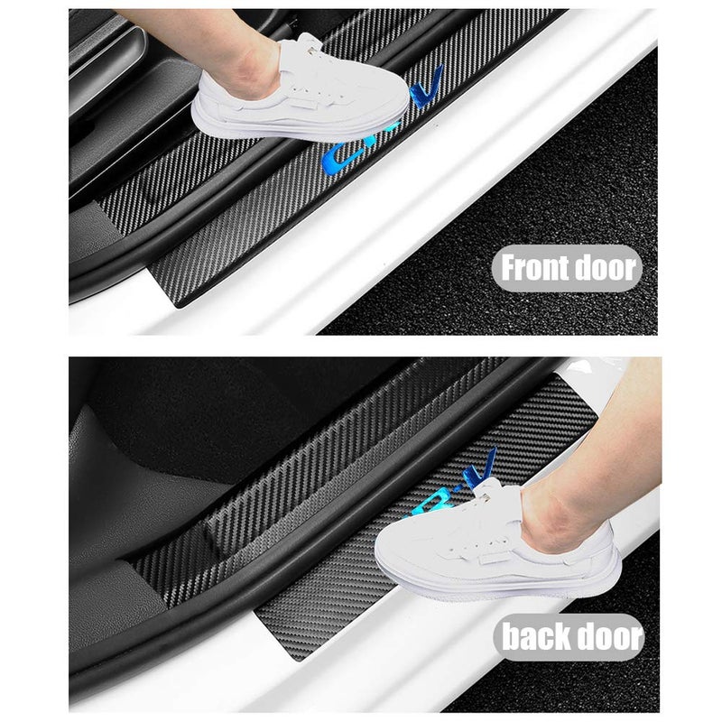 LEXLEY for 2006-2023 2024 2025 2026 CRV CR-V Carbon Fiber Style Leather Door Sill Protector Anti-Dirty Scuff Plate Cover Guard Sills Protector Trim,Welcome Pedal Protect 4PCS -Blue - Image 5