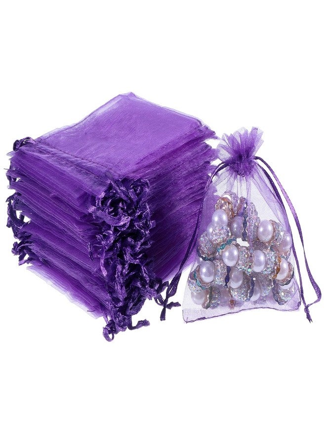 Xyembu 100 Pcs Purple Organza Bags, Drawstring Small Mesh Bags 3x4 Inch Jewelry Pouches Wedding Party Favor Candy Gift Bag for Small Business Bracelet Packaging Empty Sachet - Image 1