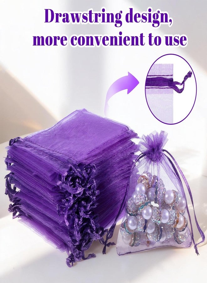 Xyembu 100 Pcs Purple Organza Bags, Drawstring Small Mesh Bags 3x4 Inch Jewelry Pouches Wedding Party Favor Candy Gift Bag for Small Business Bracelet Packaging Empty Sachet - Image 4