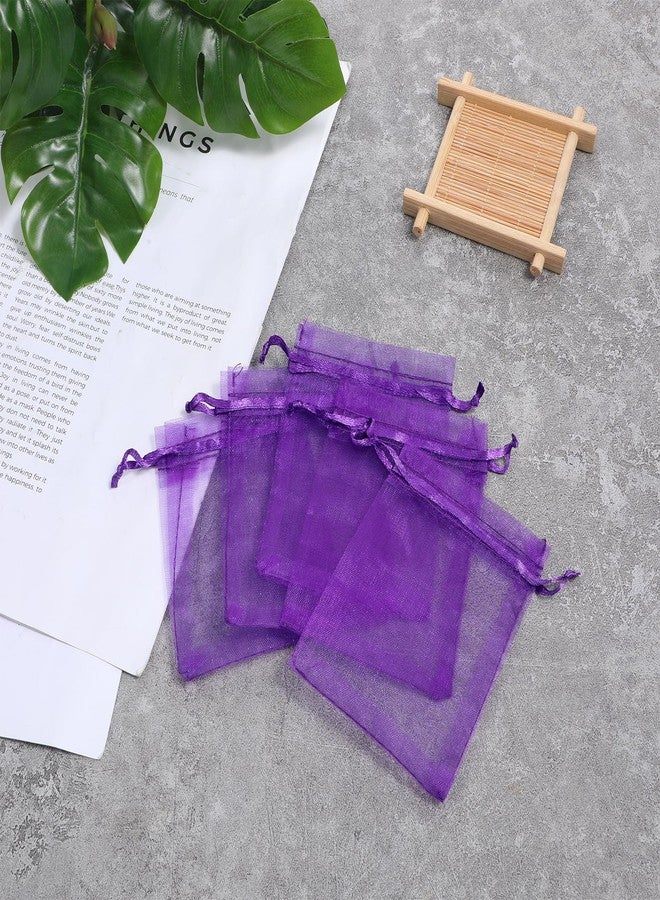 Xyembu 100 Pcs Purple Organza Bags, Drawstring Small Mesh Bags 3x4 Inch Jewelry Pouches Wedding Party Favor Candy Gift Bag for Small Business Bracelet Packaging Empty Sachet - Image 3