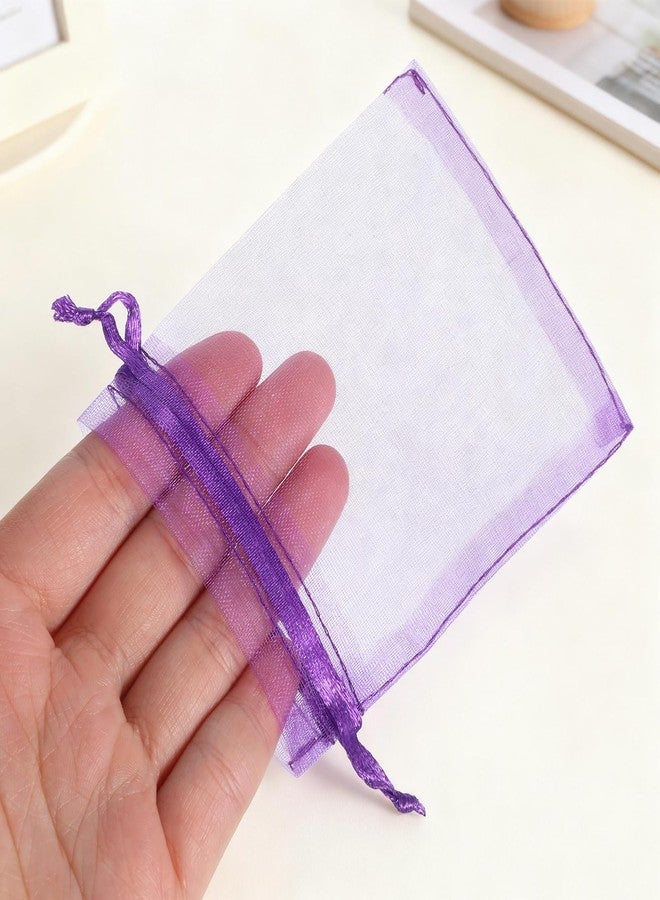 Xyembu 100 Pcs Purple Organza Bags, Drawstring Small Mesh Bags 3x4 Inch Jewelry Pouches Wedding Party Favor Candy Gift Bag for Small Business Bracelet Packaging Empty Sachet - Image 5