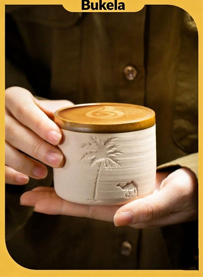 Bukela Desert Palm Tree and Camel Pattern Ceramic Coffee Mug, 310ml, Reusable, Hand Wash Only, Perfect for Family Gatherings and Special Occasions, Desert Theme Gift, Desert Coffee Mug | Desert Theme Decor | Ceramic Mug, Back to School Coffee Mug - Image 1