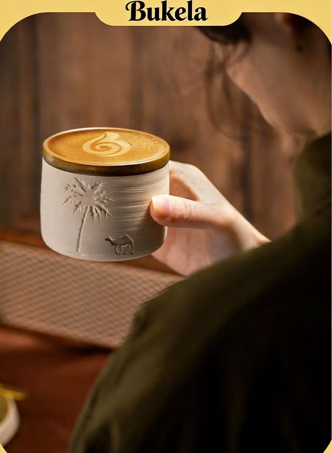 Bukela Desert Palm Tree and Camel Pattern Ceramic Coffee Mug, 310ml, Reusable, Hand Wash Only, Perfect for Family Gatherings and Special Occasions, Desert Theme Gift, Desert Coffee Mug | Desert Theme Decor | Ceramic Mug, Back to School Coffee Mug - Image 3