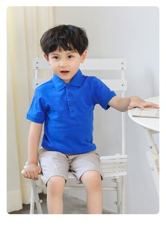 HaveDream Summer Boys' Solid Color Polo Shirt with Lapel Design - Blue - Suitable for Height 140CM  - Image 2