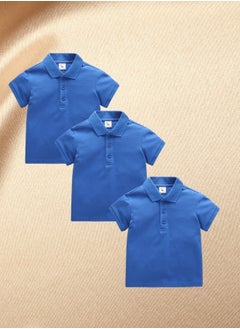 HaveDream Summer Boys' Solid Color Polo Shirt with Lapel Design - Blue - Suitable for Height 140CM  - Image 5